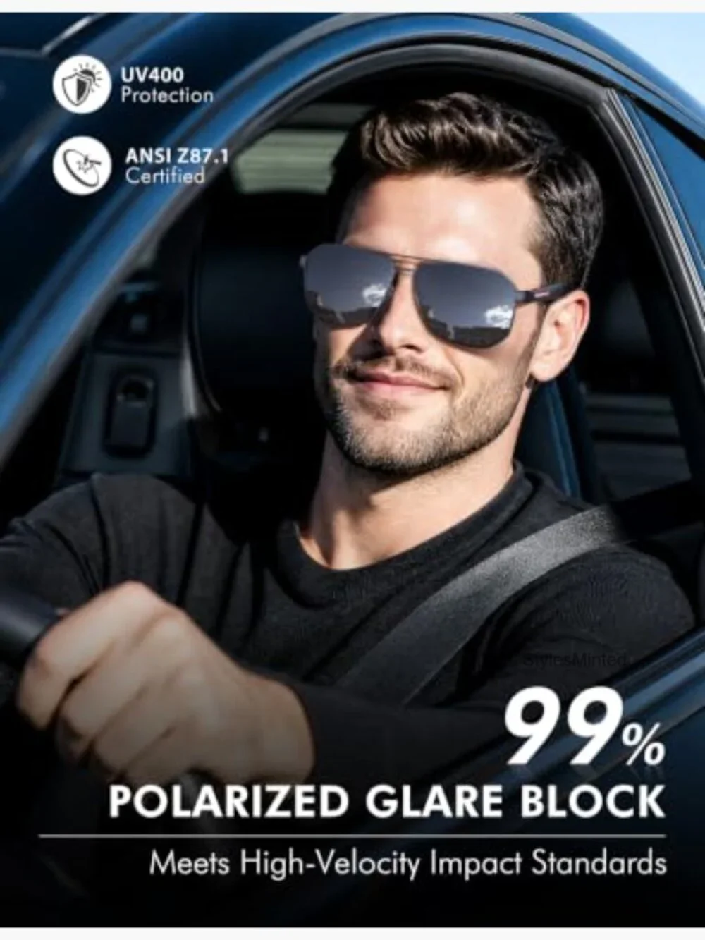 Square Polarized Aviator Sunglasses for Men UV400 Protection Driving Outdoor